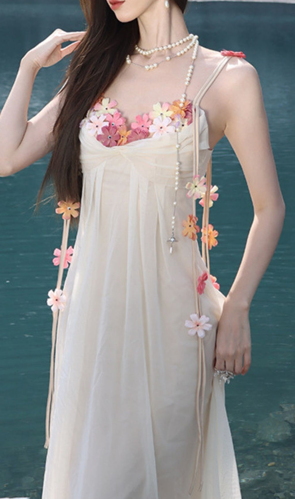 Farah Dreamy Ivory Floral Chiffon Maxi Dress - Romantic Open Back Gown