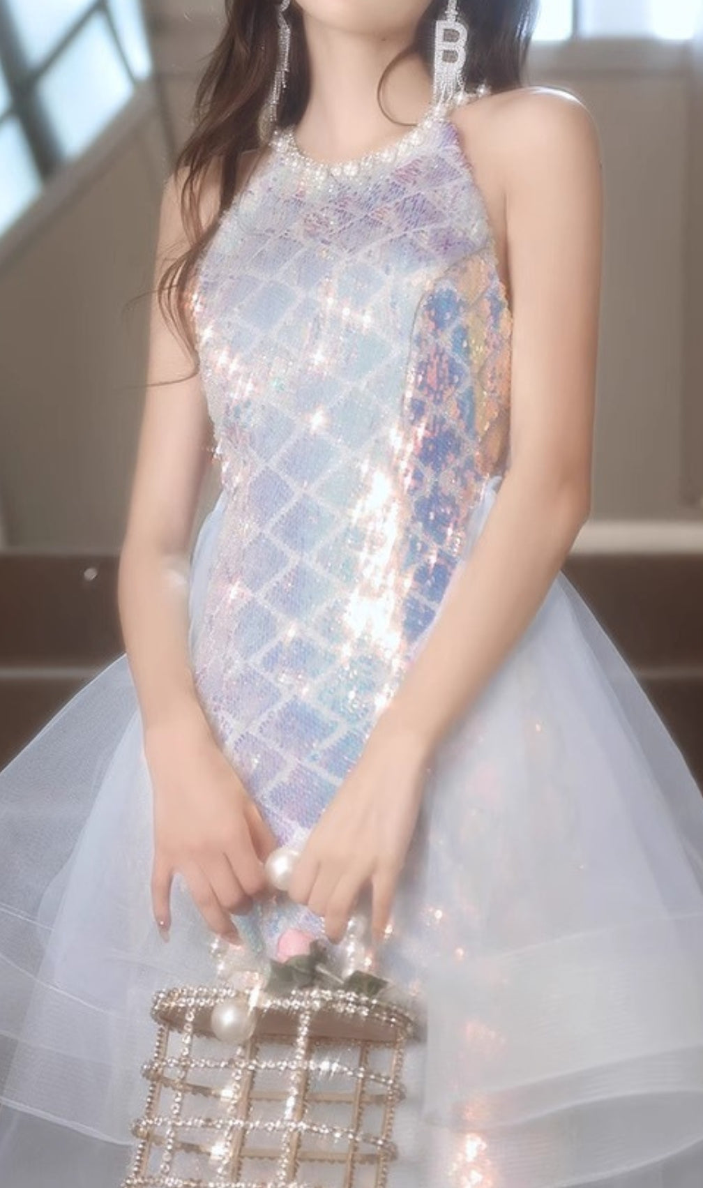 Cosette Halter Sequin Mesh Maxi Dress