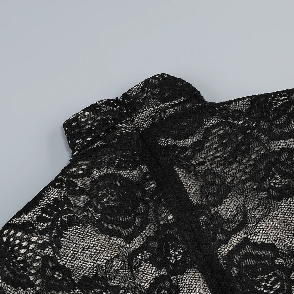 ZANNA BLACK HIGH NECK EMBROIDERED LACE BODYSUIT