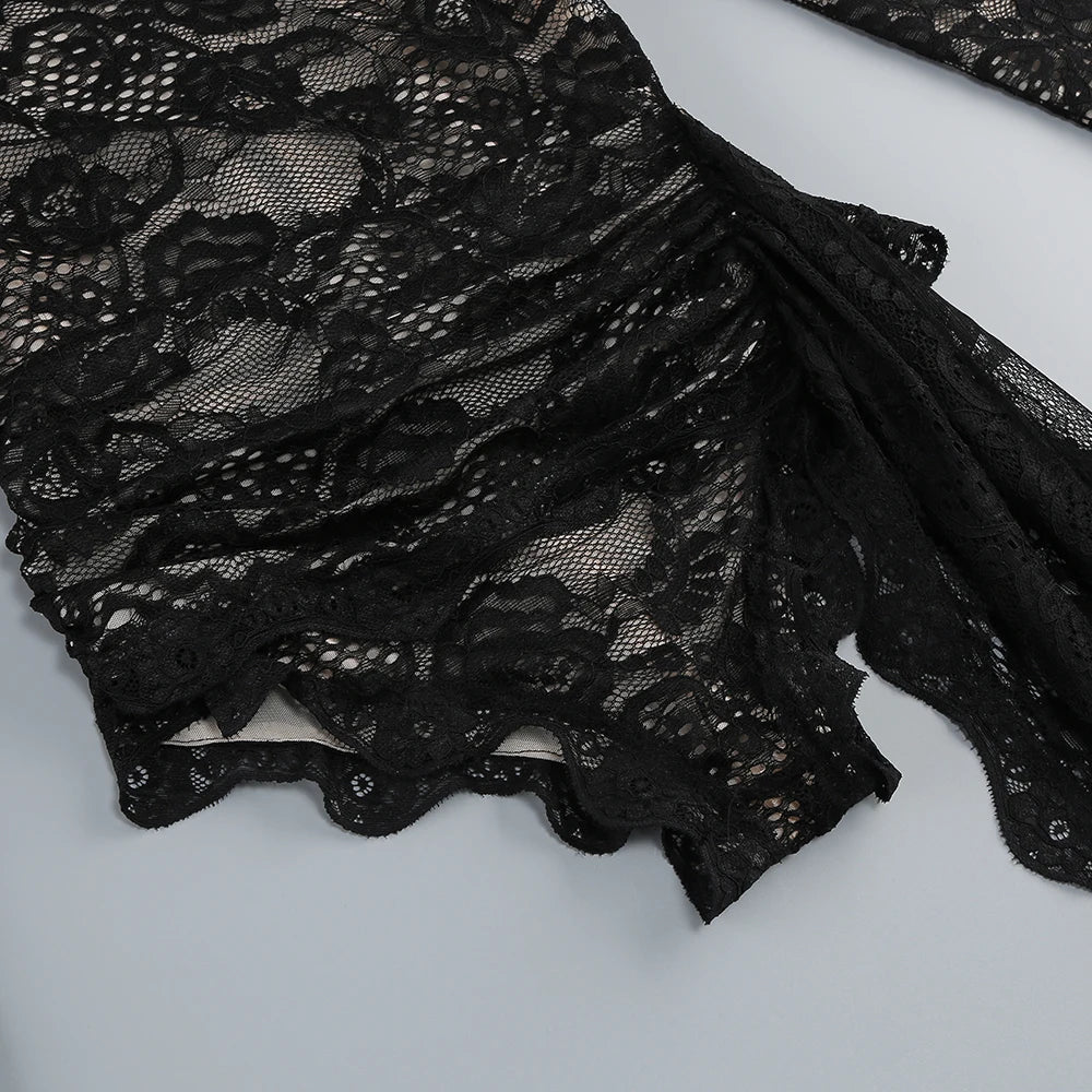 ZANNA BLACK HIGH NECK EMBROIDERED LACE BODYSUIT