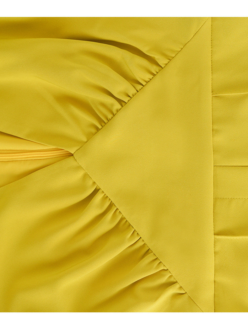 Yellow V - Neck Long - Sleeve Wide - Leg Jumpsuit