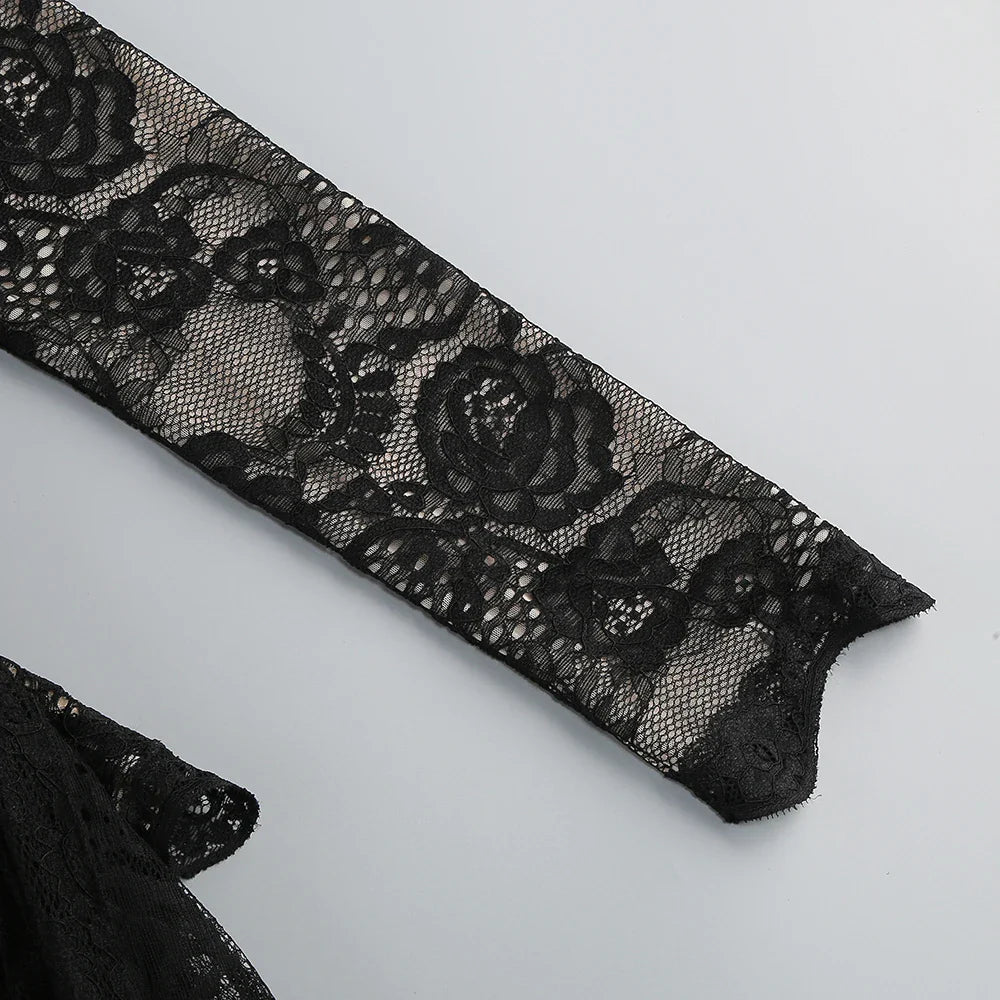 ZANNA BLACK HIGH NECK EMBROIDERED LACE BODYSUIT