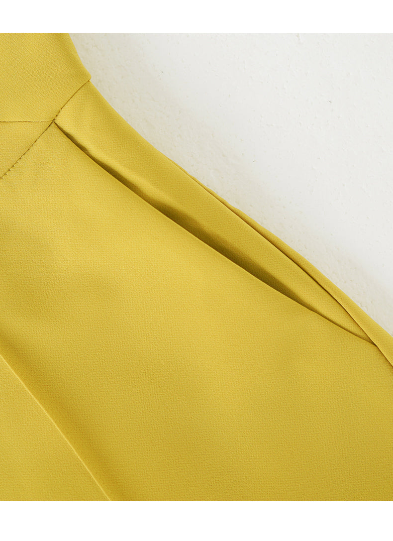 Yellow V - Neck Long - Sleeve Wide - Leg Jumpsuit