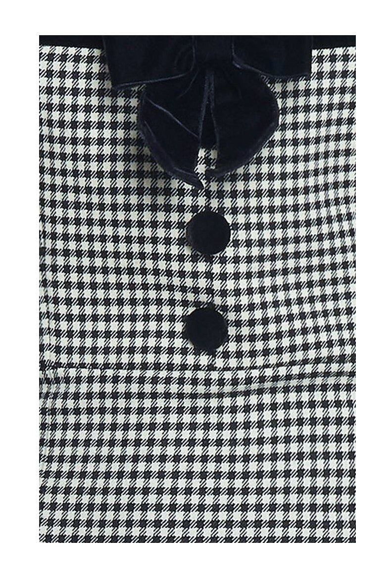 Black and White Houndstooth Midi Dress with Puff Sleeves