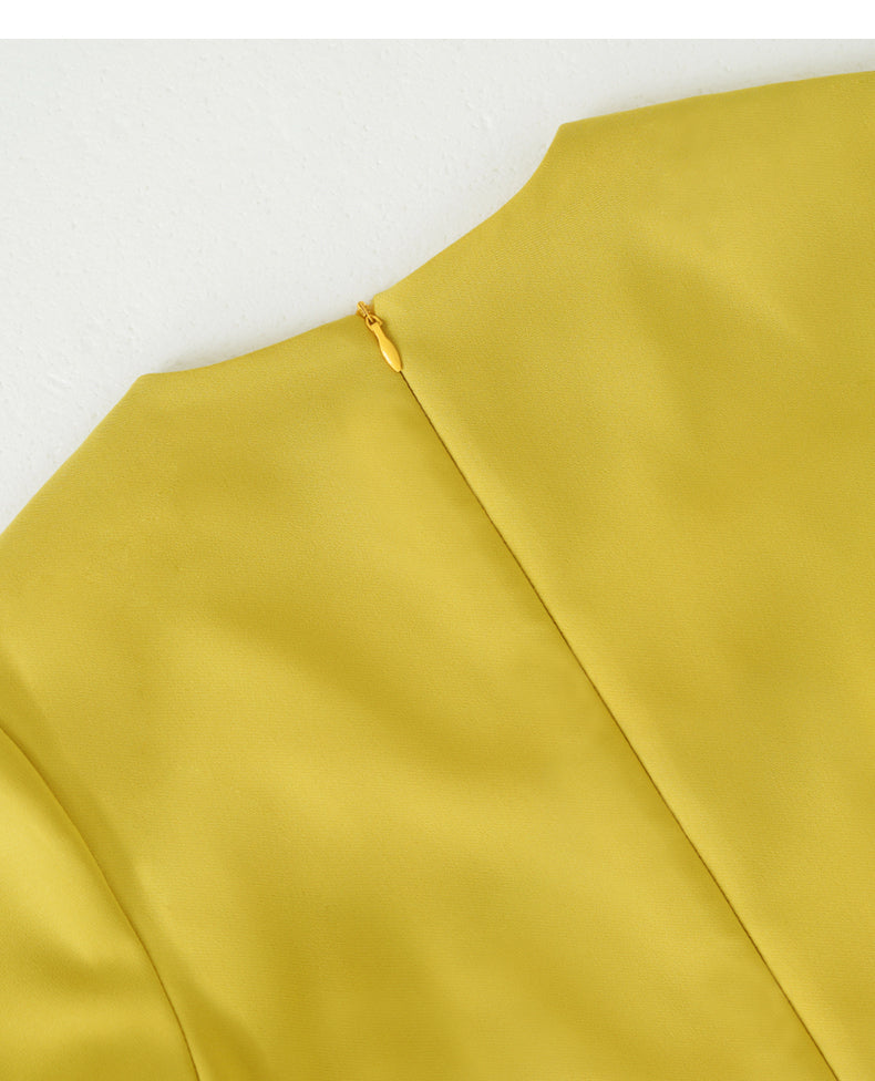 Yellow V - Neck Long - Sleeve Wide - Leg Jumpsuit