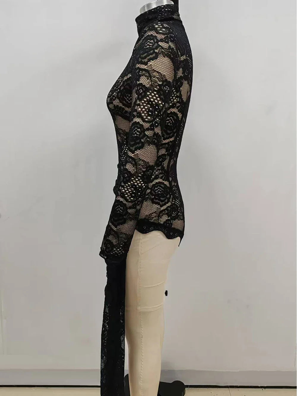 ZANNA BLACK HIGH NECK EMBROIDERED LACE BODYSUIT