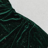 GREEN SINGLE SLEEVE VELVET MAXI DRES