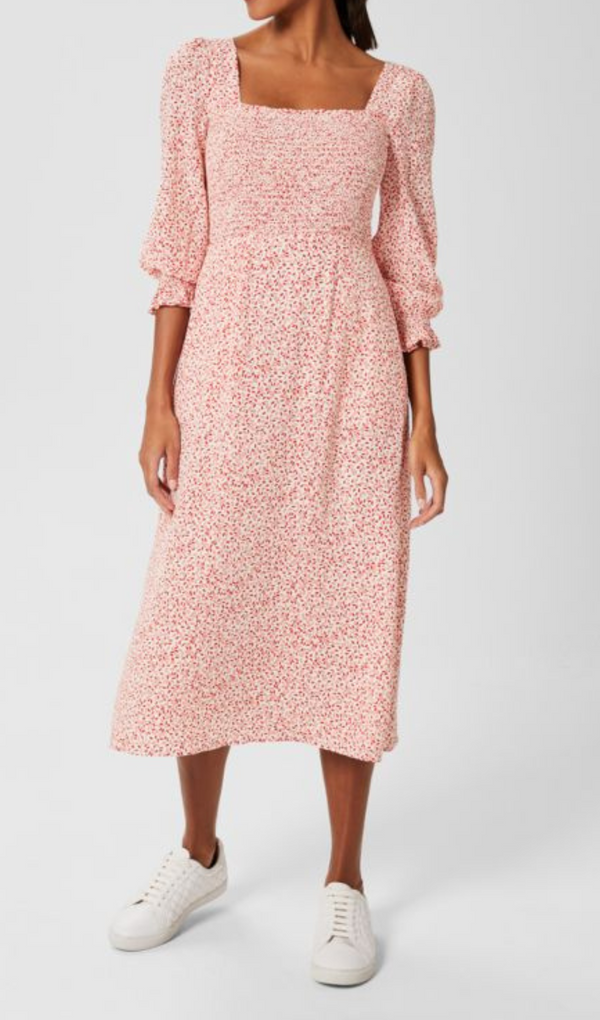 FLORAL LANTERN SLEEVE MIDI DRESS