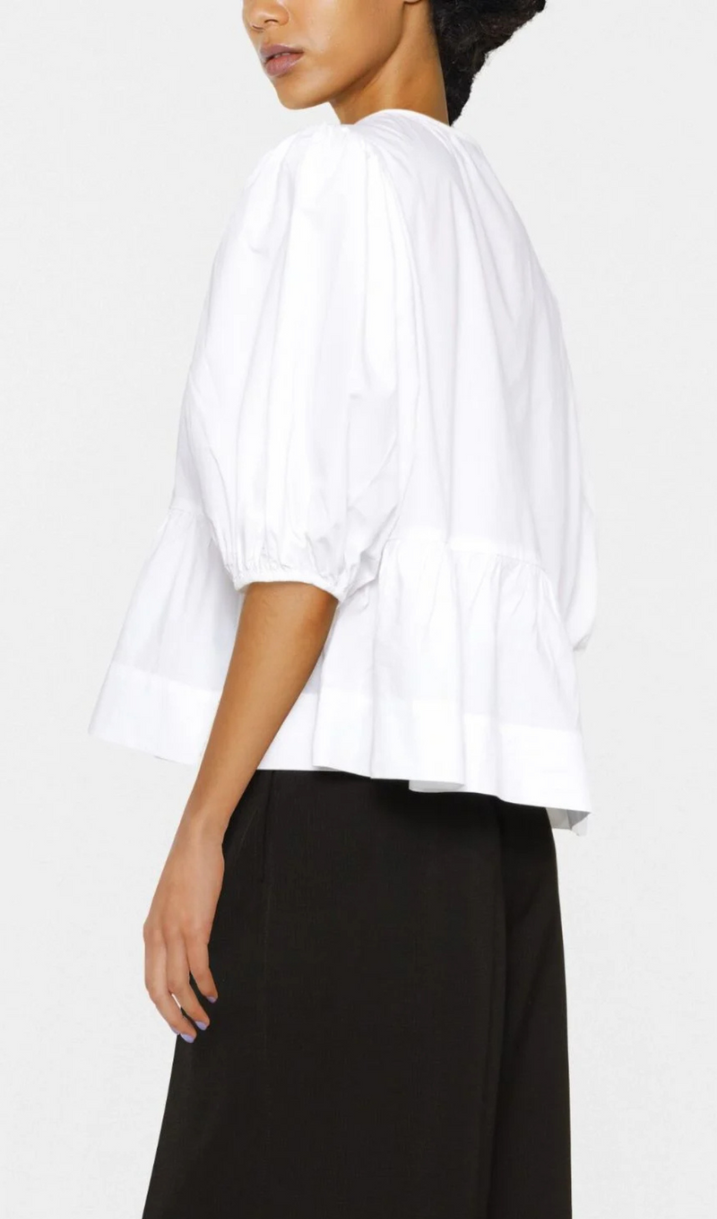 WHITE PUFF-SLEEVE ORGANIC-COTTON TOP