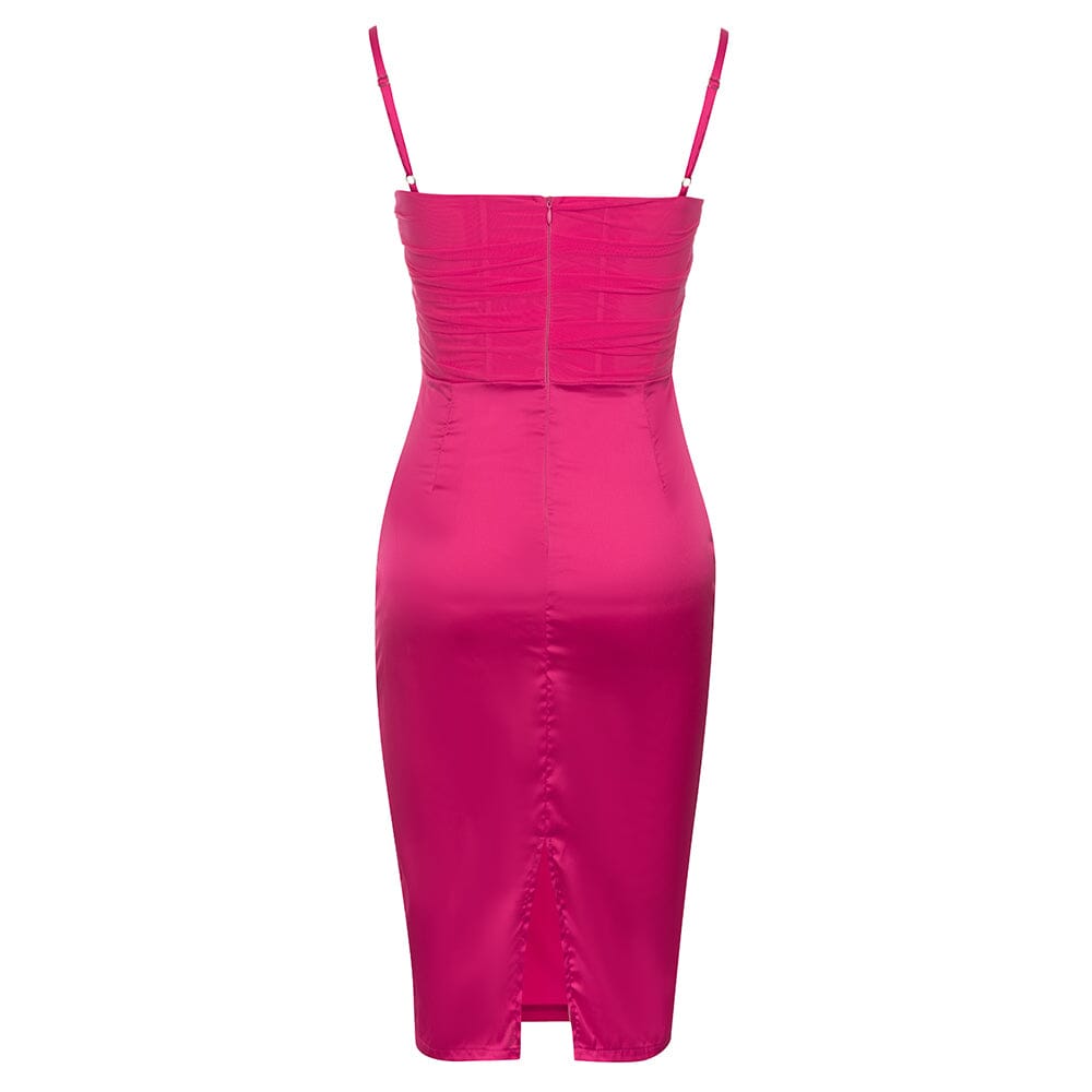 SATIN STRAPY CORSET DRESS IN PINK