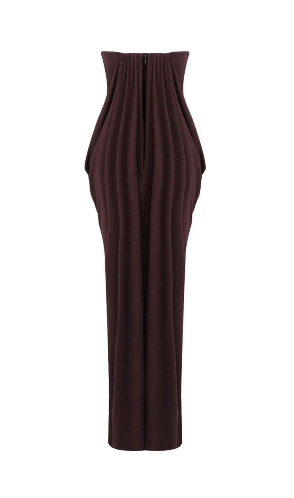 Katrice Luxe Coffee Strapless Ruched Maxi Dress | Elegant Evening Gown
