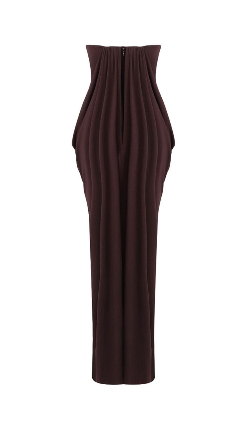 Katrice Luxe Coffee Strapless Ruched Maxi Dress | Elegant Evening Gown