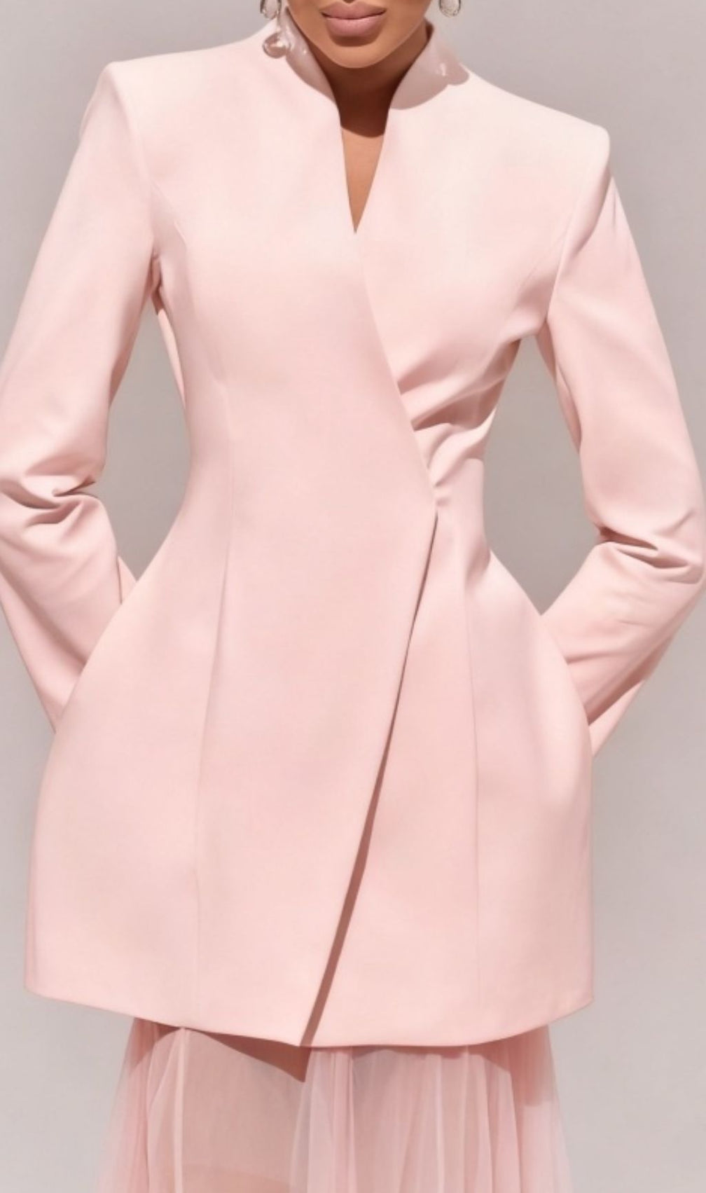 Ilham Chic Pink Tailored Blazer & Sheer Mesh Maxi Skirt Set - Modern Statement Ensemble