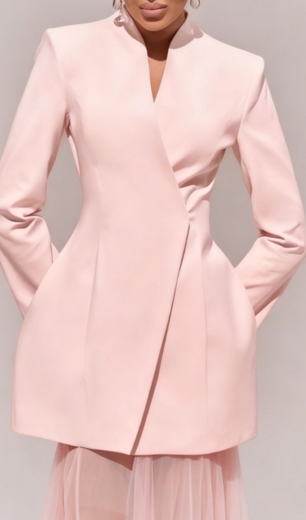 Ilham Chic Pink Tailored Blazer & Sheer Mesh Maxi Skirt Set - Modern Statement Ensemble