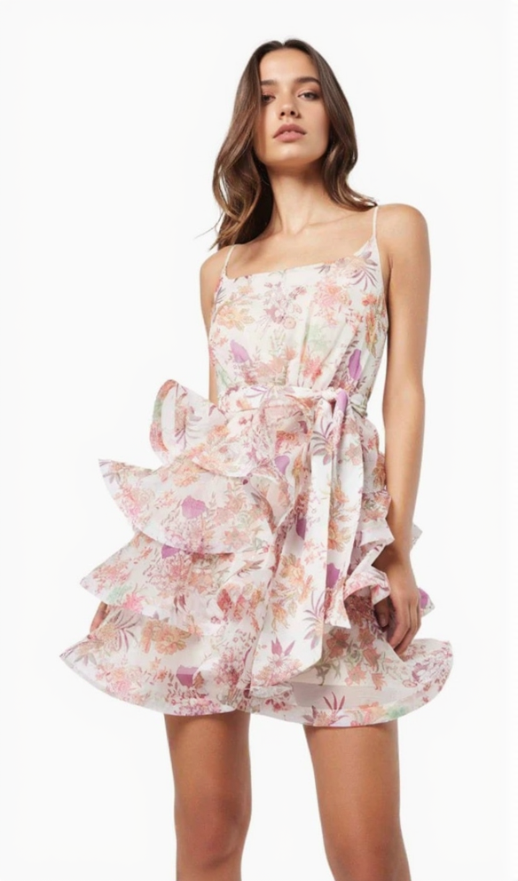 AMANDA MULTICOLOR FLORAL PRINTED RUFFLE MINI DRESS