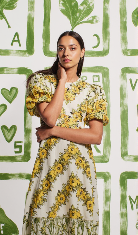 ALYSSA FLORAL PRINT MIDI DRESS IN YELLOW