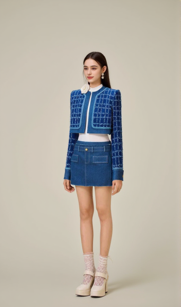 Cathy Tweed Mini Skirt in blue