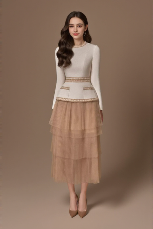 Kaity Layered Skirt set in beige