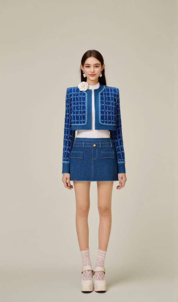 Cathy Tweed Mini Skirt in blue