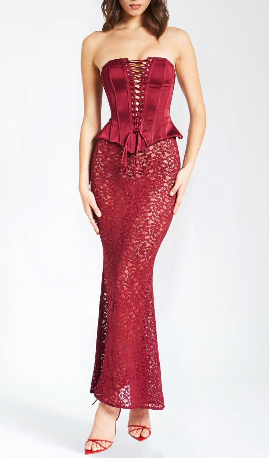 Aponi Burgundy Lace Corset Dress