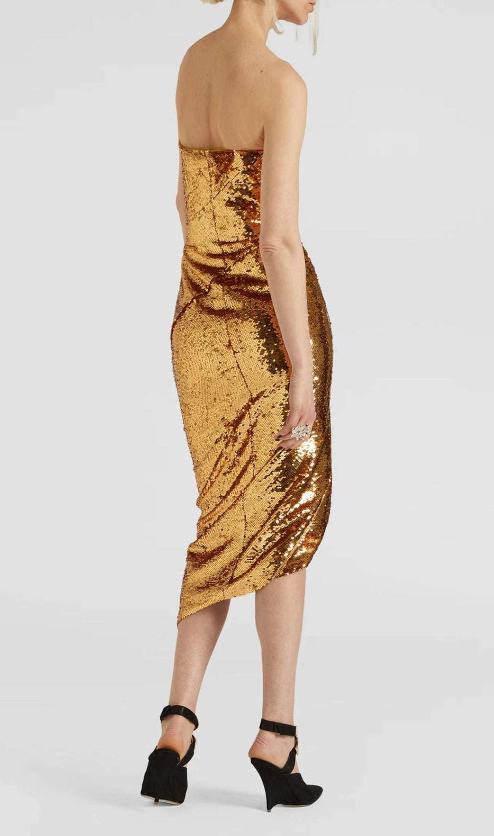 Alile Gold Asymmetric Sequin Midi Dress