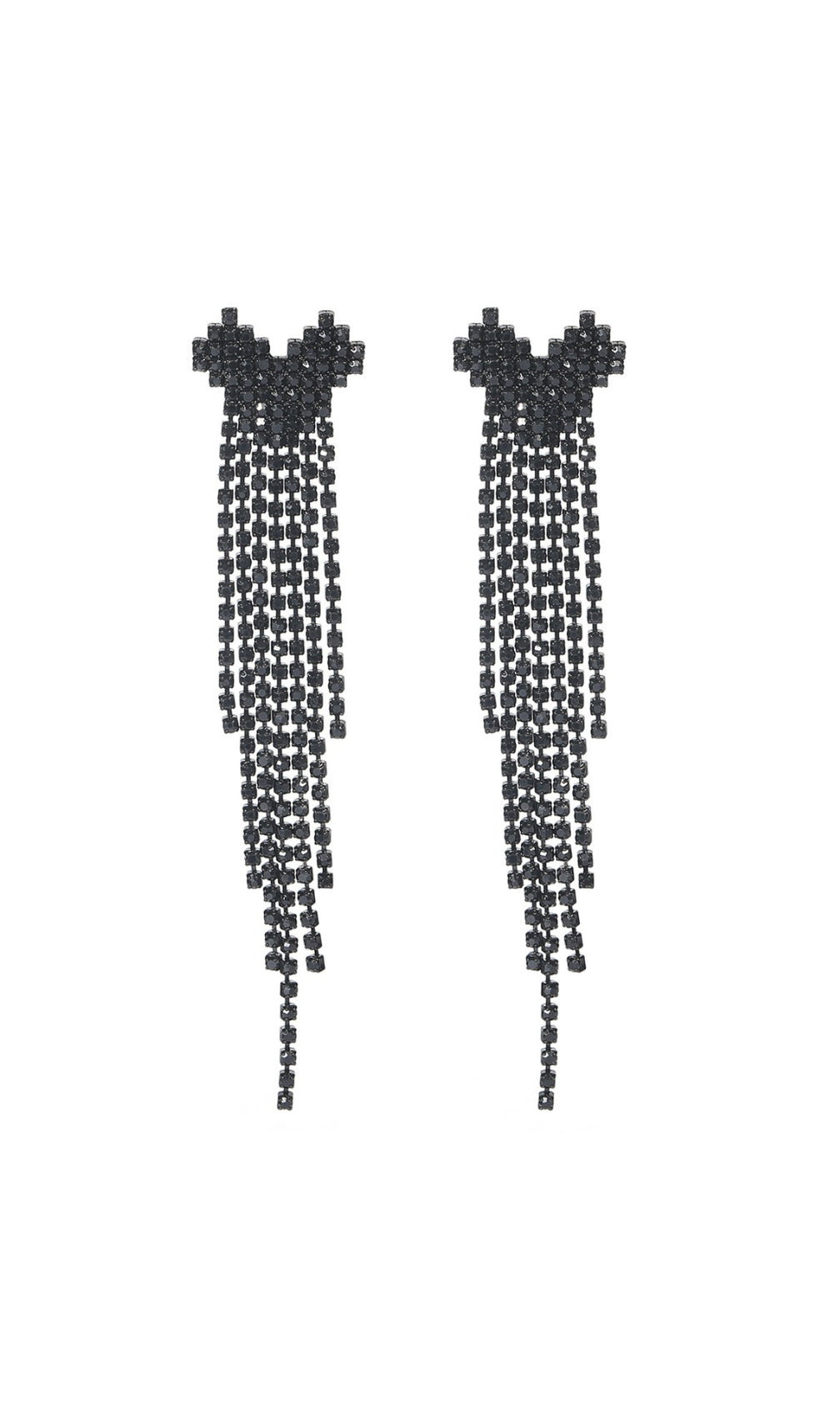 Dahlia Black Rhinestone Heart Tassel Earrings