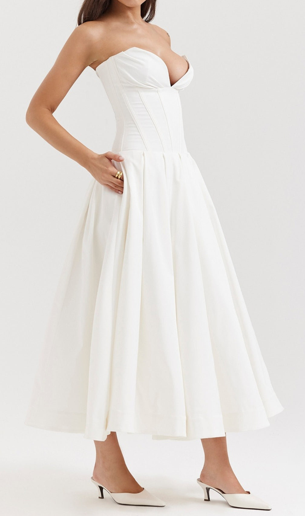 Devani White Strapless Corset Midi Dress