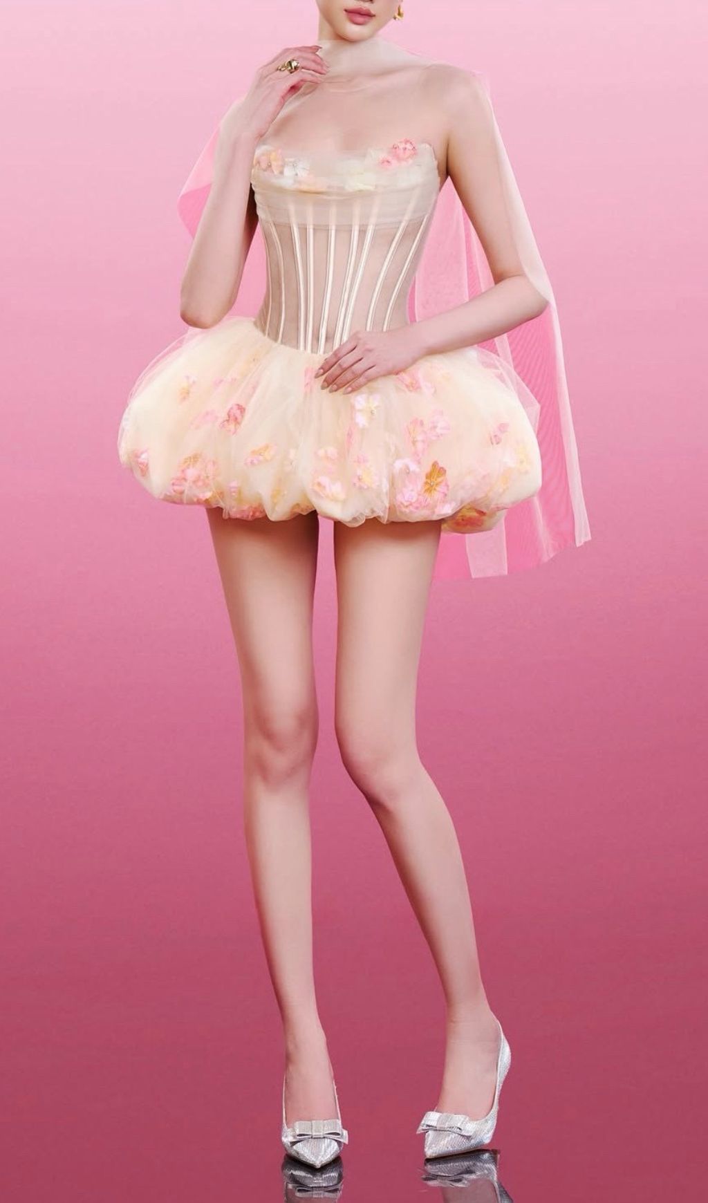 Jess Enchanting Strapless Corset Floral Tulle Mini Dress - Chic & Flirty