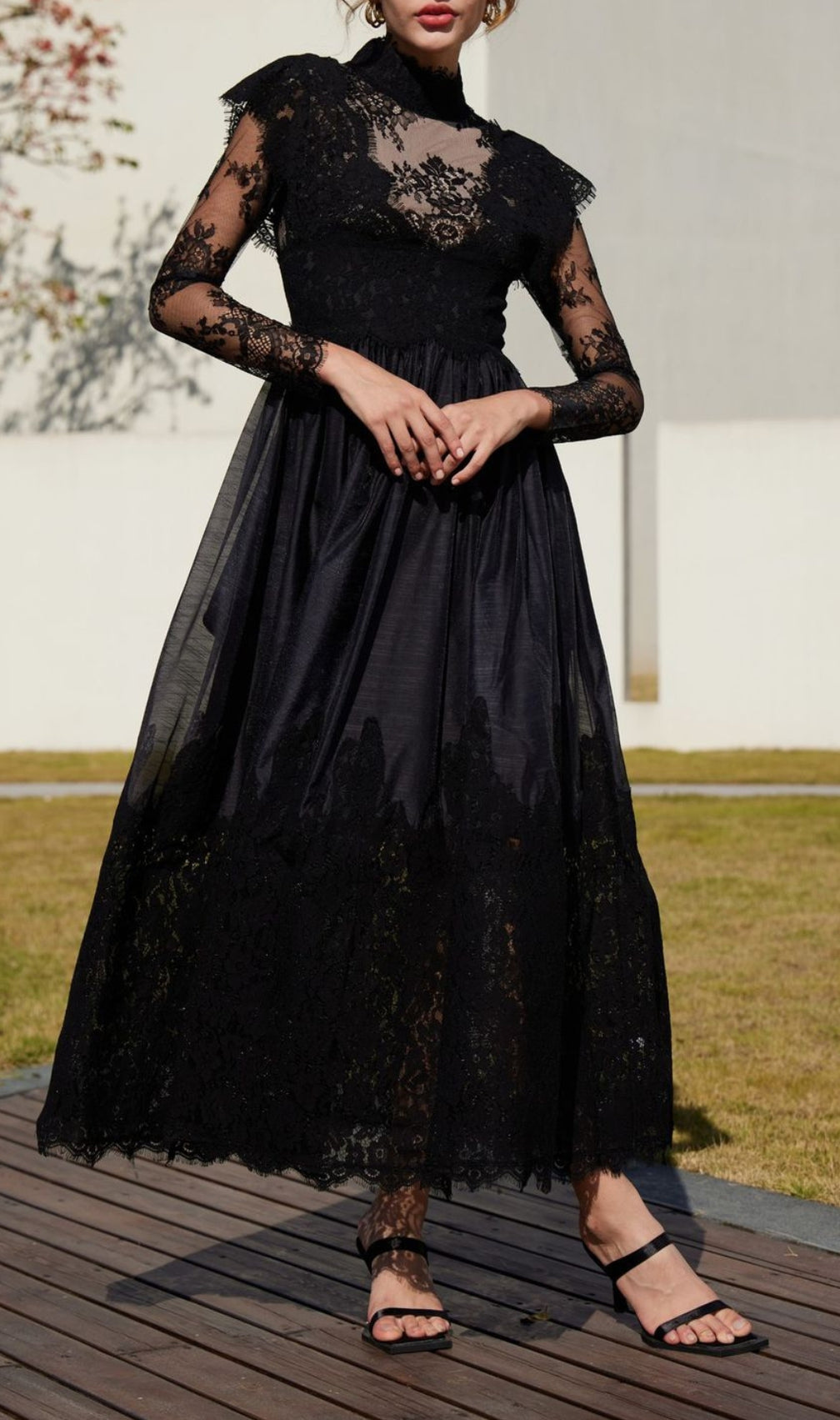 Bavo Black Lace Long Sleeve Maxi Dress