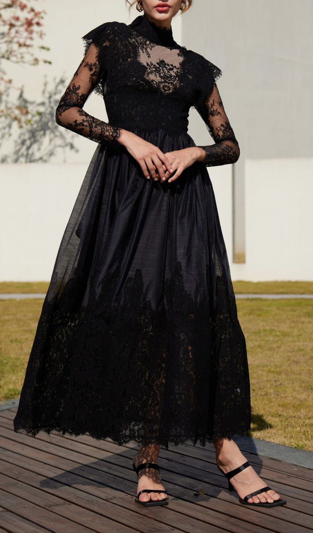 Bavo Black Lace Long Sleeve Maxi Dress