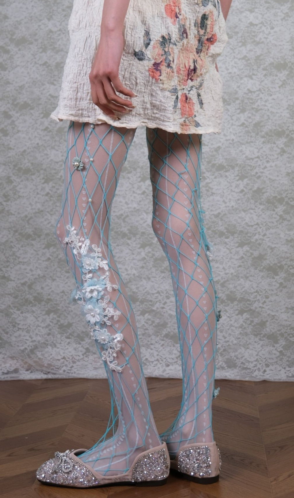White Tights & Blue Floral Tights Set