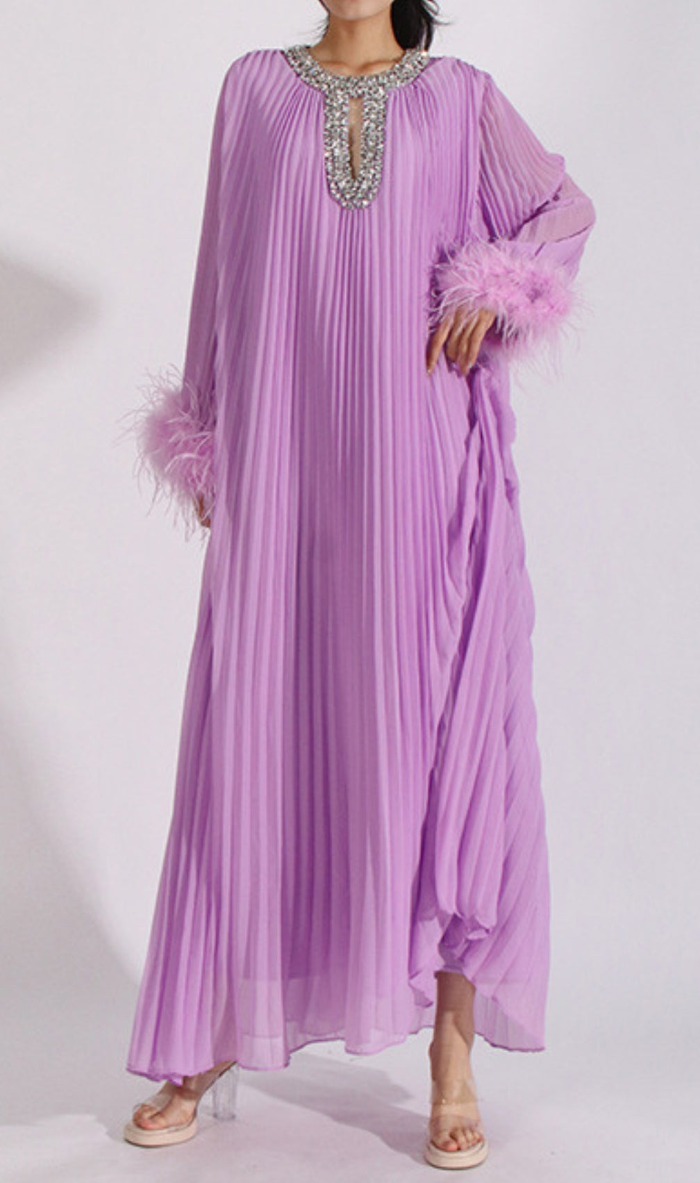 Cierra Diamond Feather Long Sleeve Maxi Dress