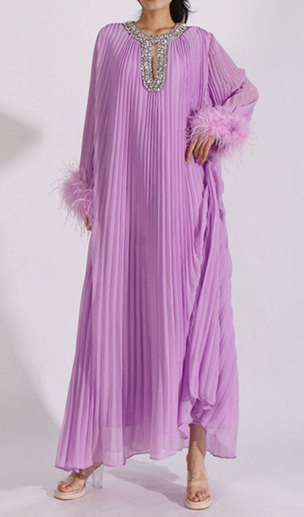 Cierra Diamond Feather Long Sleeve Maxi Dress