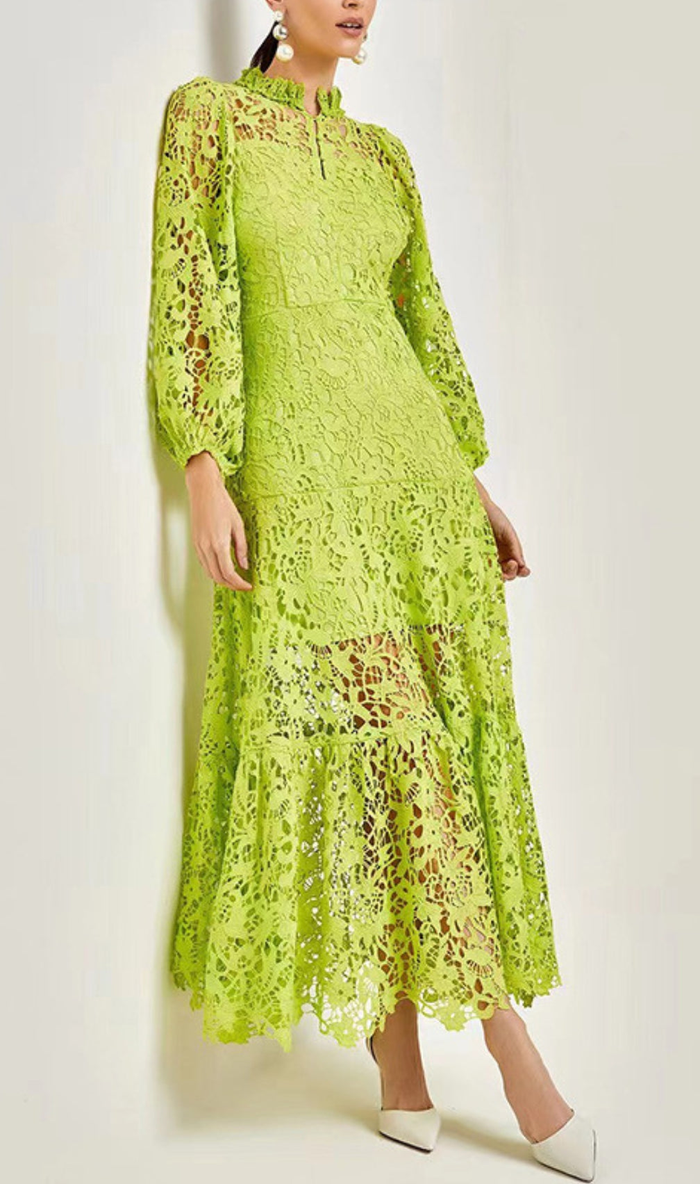 Tara Lace Embroidered Long Sleeve Midi Dress