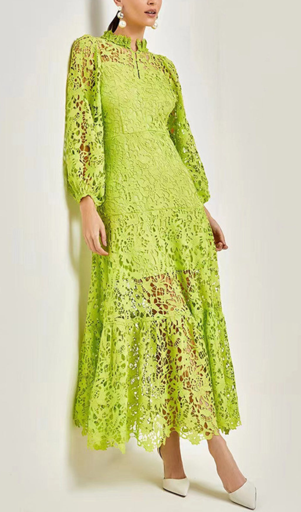 Tara Lace Embroidered Long Sleeve Midi Dress