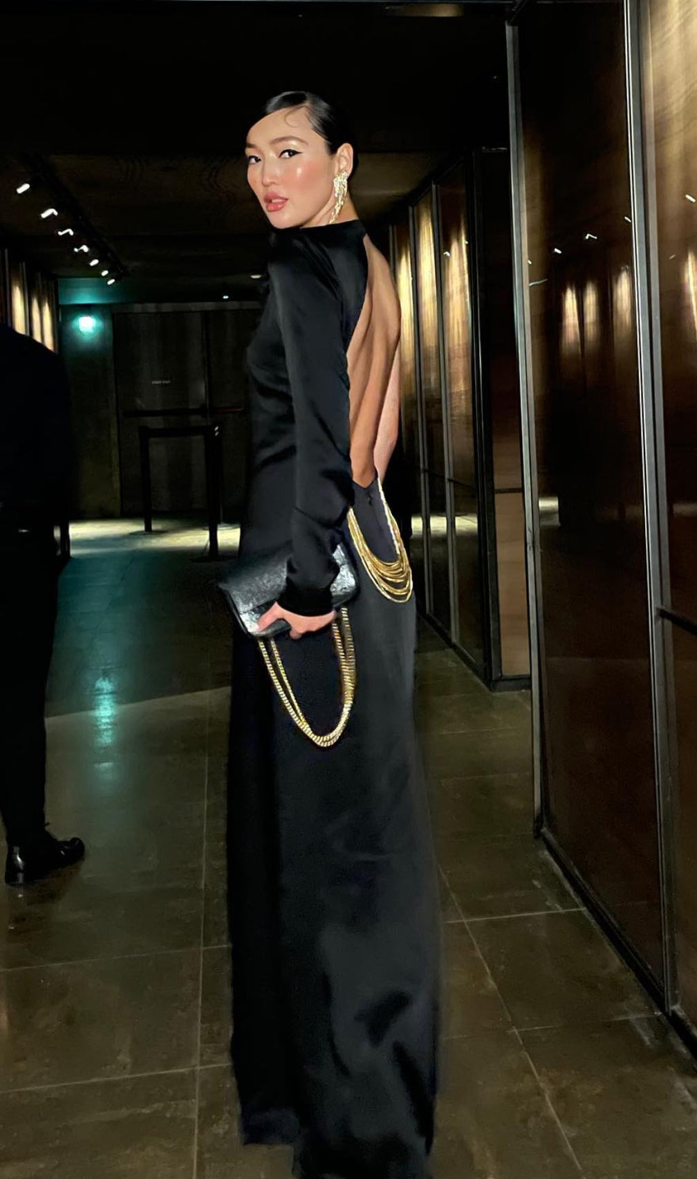 Angelou Black Backless Chain Maxi Dress