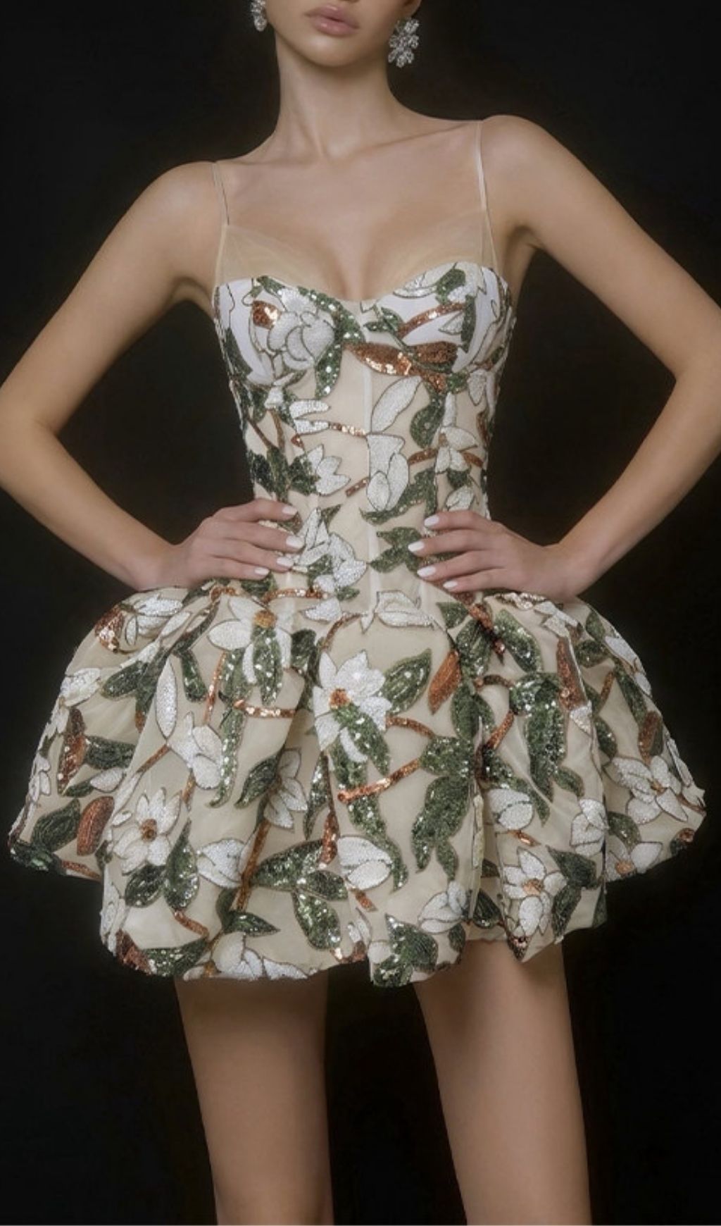Klea Leaf Sequin Embroidery Mini Dress