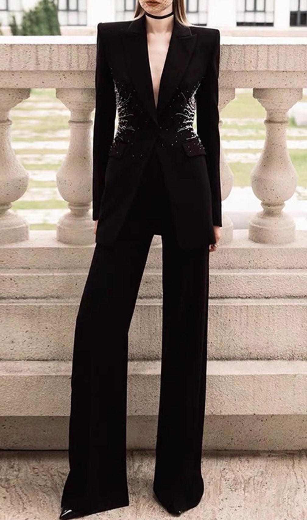 Clarice Black Crystal Blazer Set