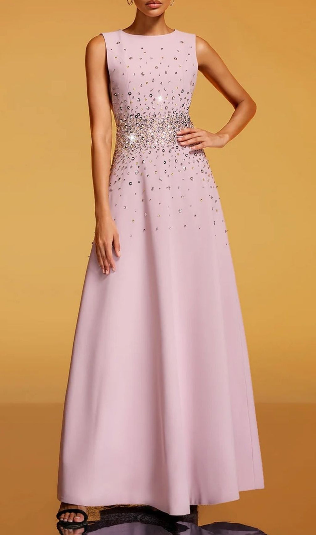 Felan Dazzling Rhinestone Sleeveless Maxi Dress - Elegant Evening Gown