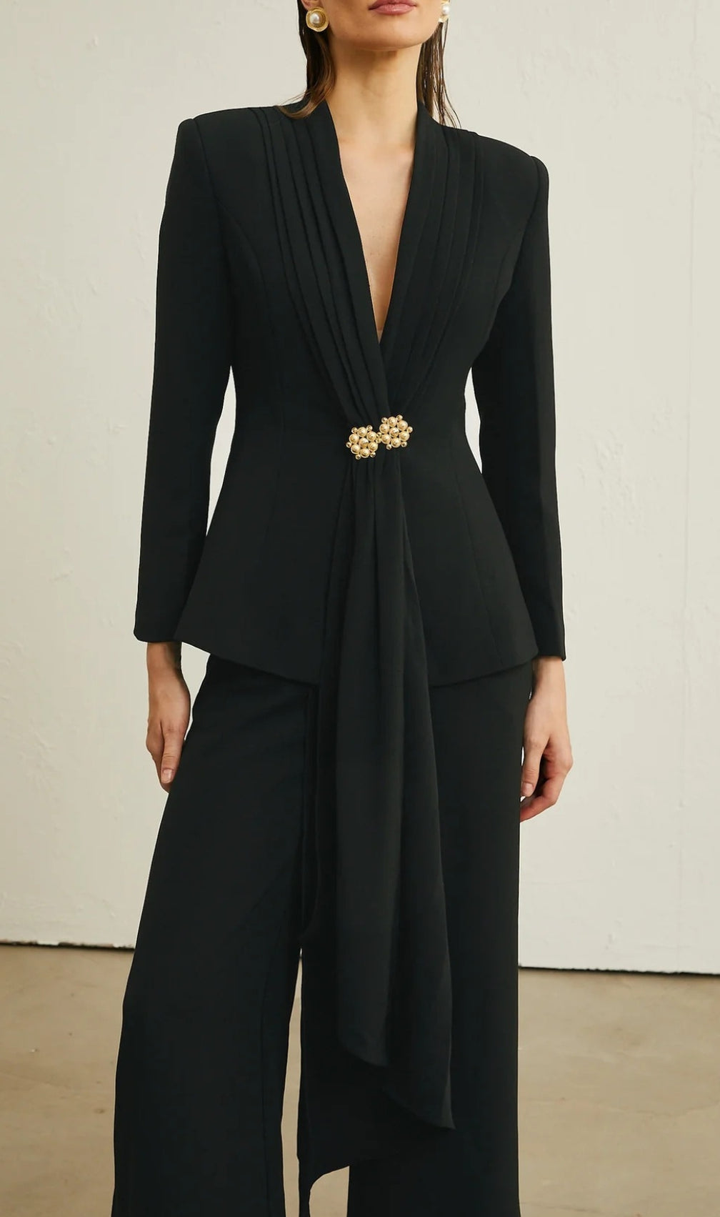 Bente Black Pleated Jacket & Trousers Set
