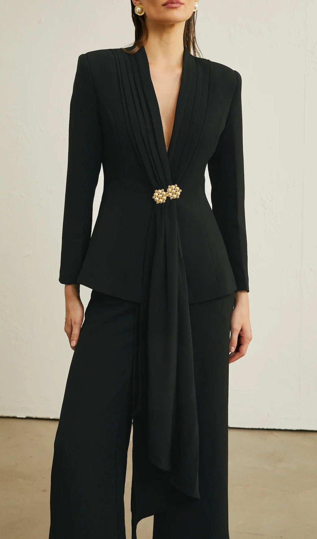 Bente Black Pleated Jacket & Trousers Set