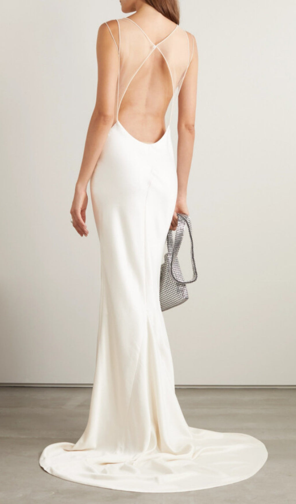 Bronia White Mesh Backless Wedding Dress