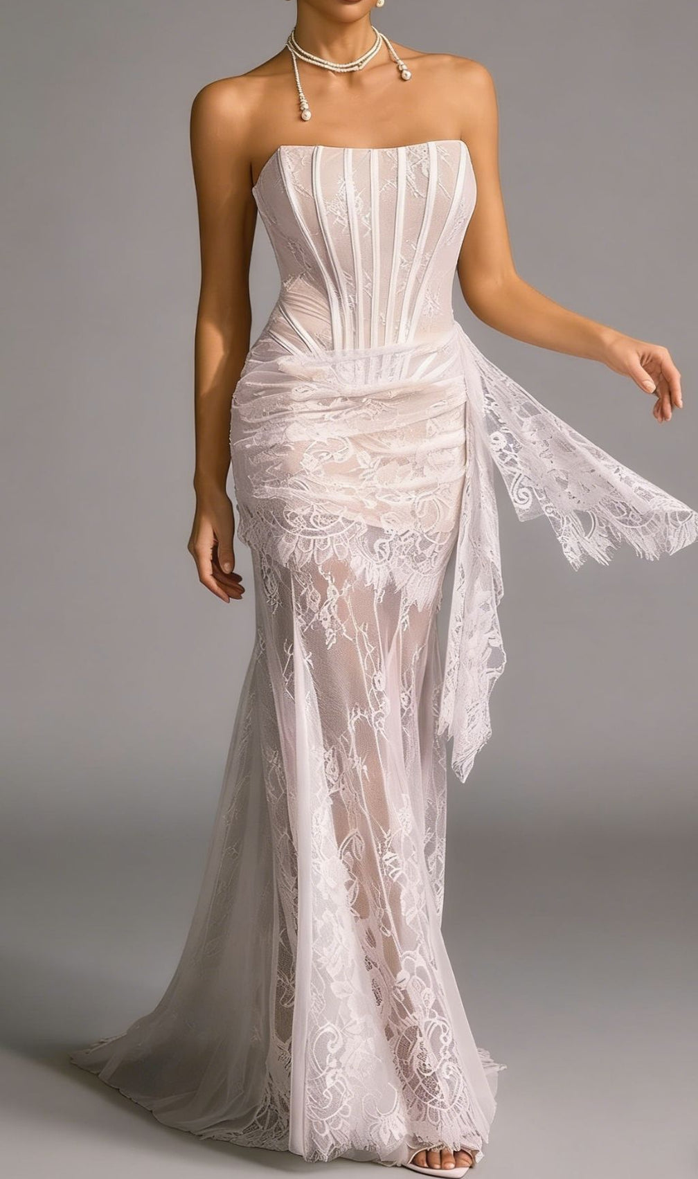 Yolita Elegance: Strapless Lace Corset Maxi Gown for Unforgettable Nights
