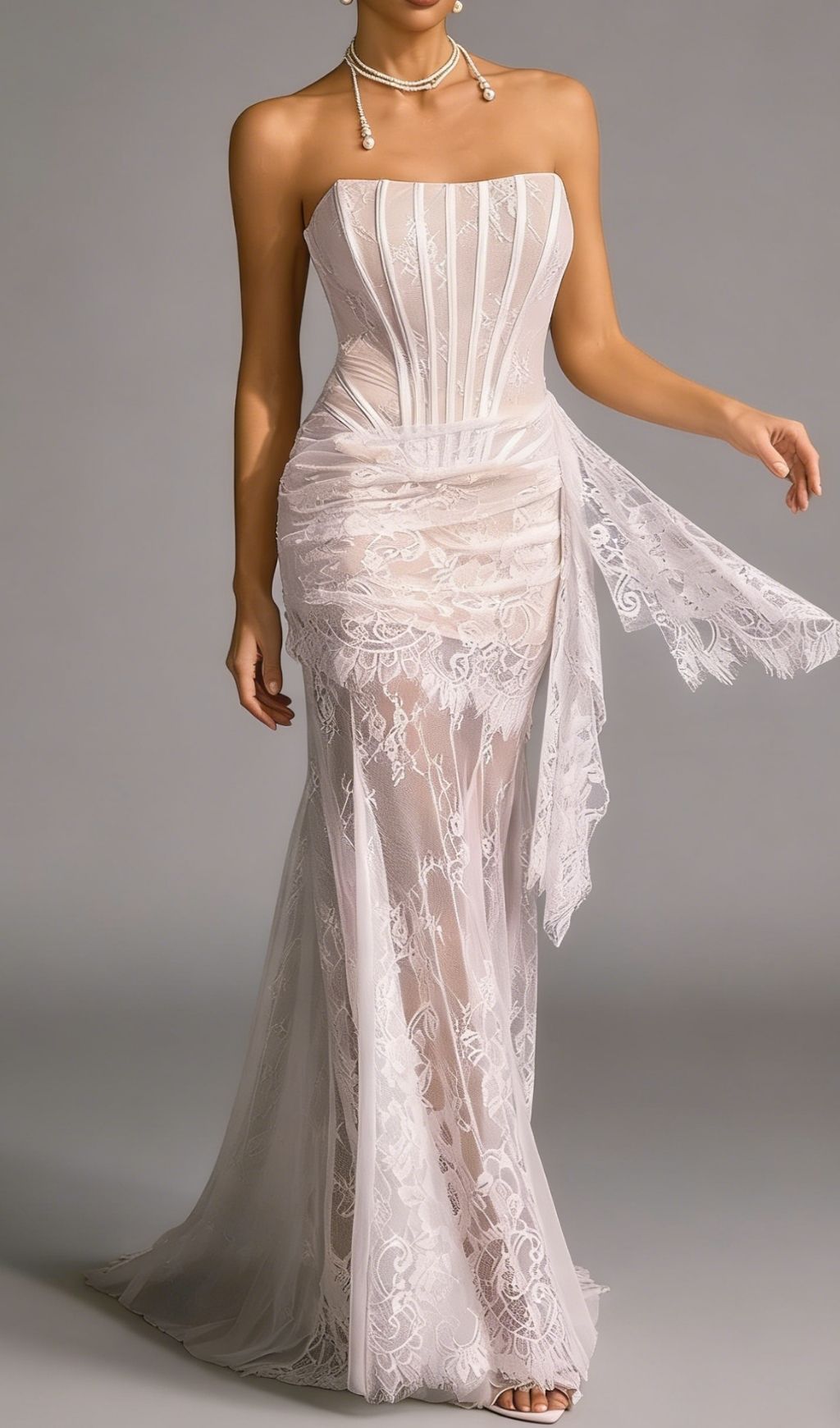 Yolita Elegance: Strapless Lace Corset Maxi Gown for Unforgettable Nights