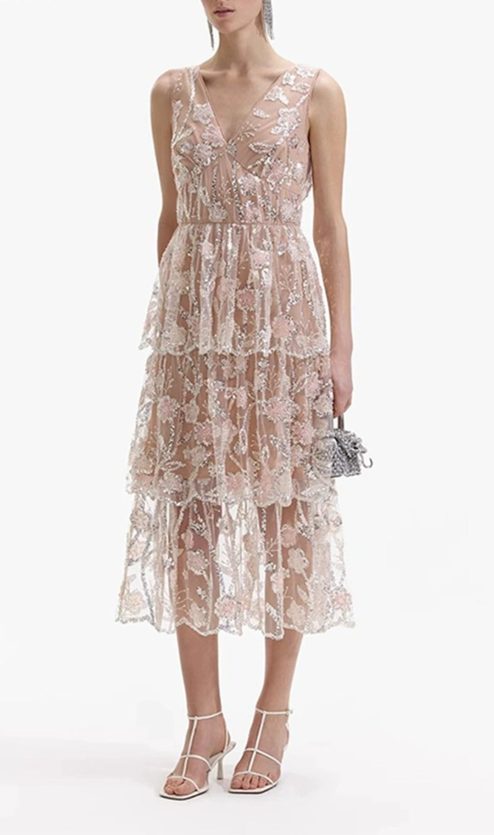 Eartha V-Neck Embroidery Midi Dress