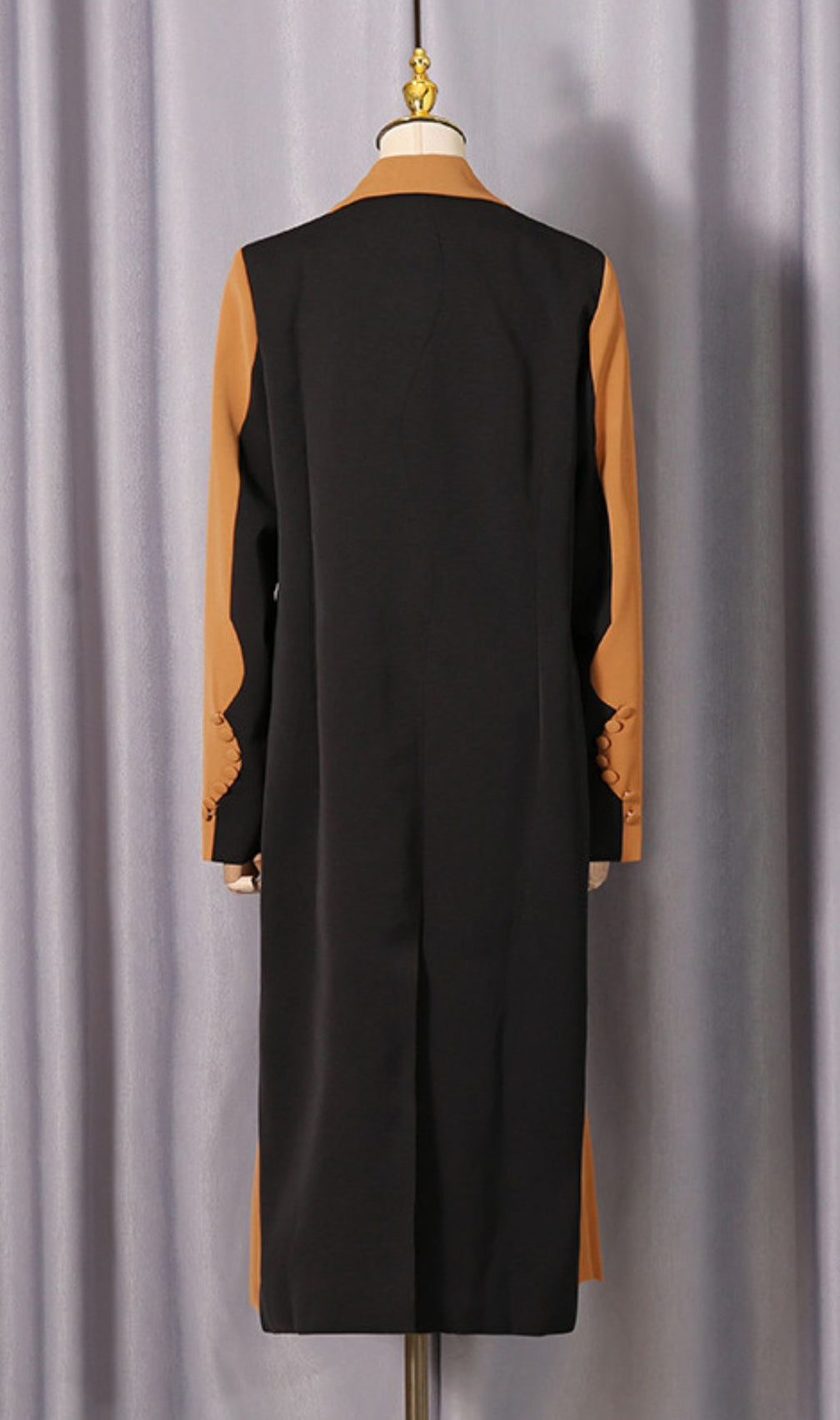 Janette Power Chic Longline Blazer Coat - Tailored Camel & Black