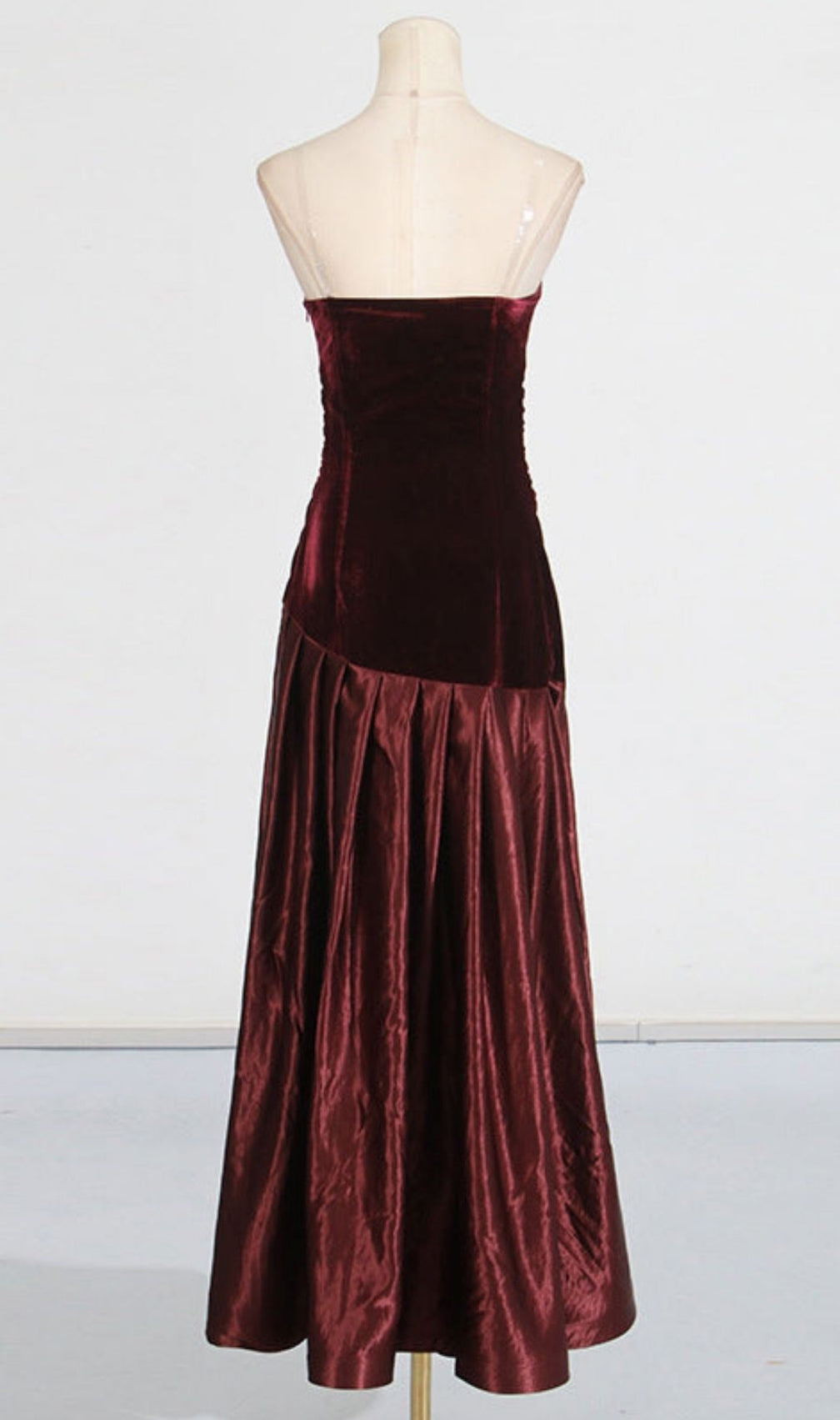 Tiffany Irregular Splicing Strapless Maxi Dress - Burgundy