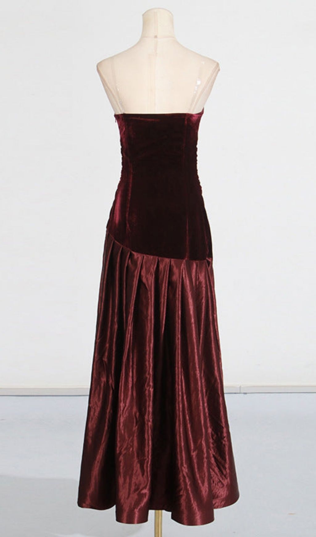 Tiffany Irregular Splicing Strapless Maxi Dress - Burgundy