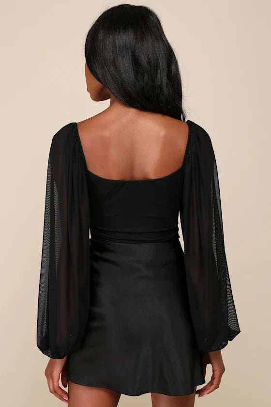 Long Sleeve Lace Bustier Bodysuit in black