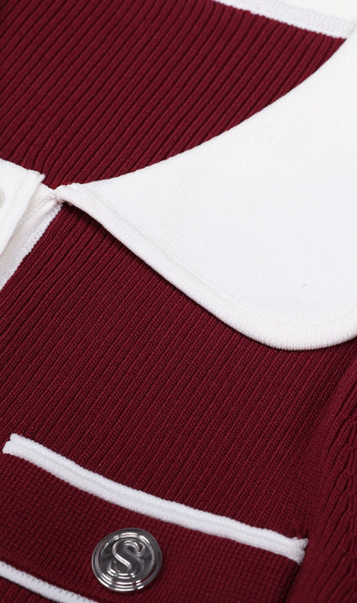 Judy Chic Button-Front Contrast Trim Knit Midi Dress